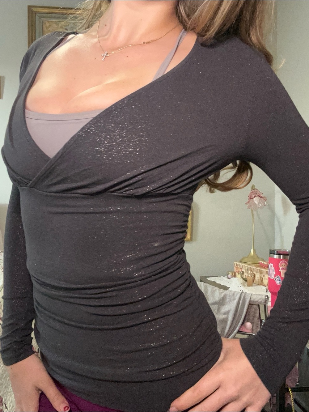 Long Sleeve Sparkley Women's Top in Dark Gray